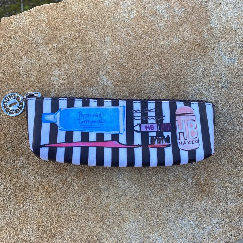 henri bendel Black and White Striped Cosmetic Bag Set